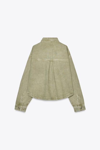 JULITA | Kurtka Jeansowa w Kolorze Khaki