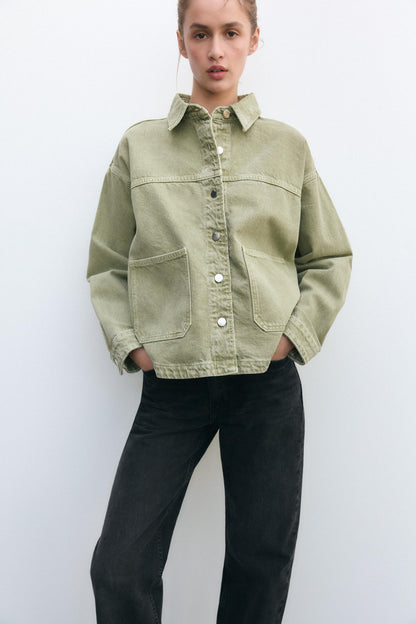 JULITA | Kurtka Jeansowa w Kolorze Khaki