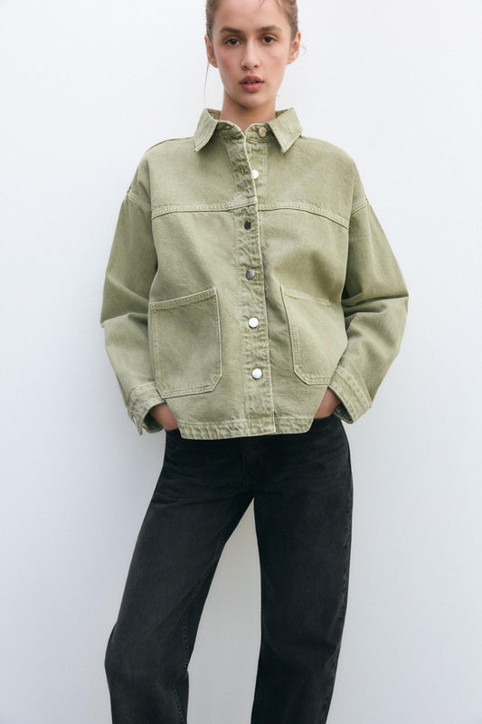 JULITA | Kurtka Jeansowa w Kolorze Khaki